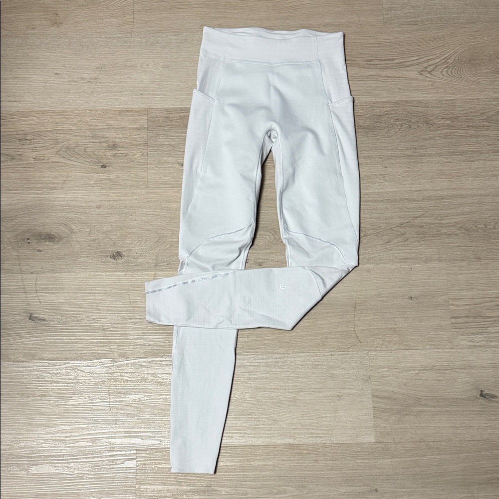 Lululemon Athletica Pull On Gym Workout Running Yoga White Leggings